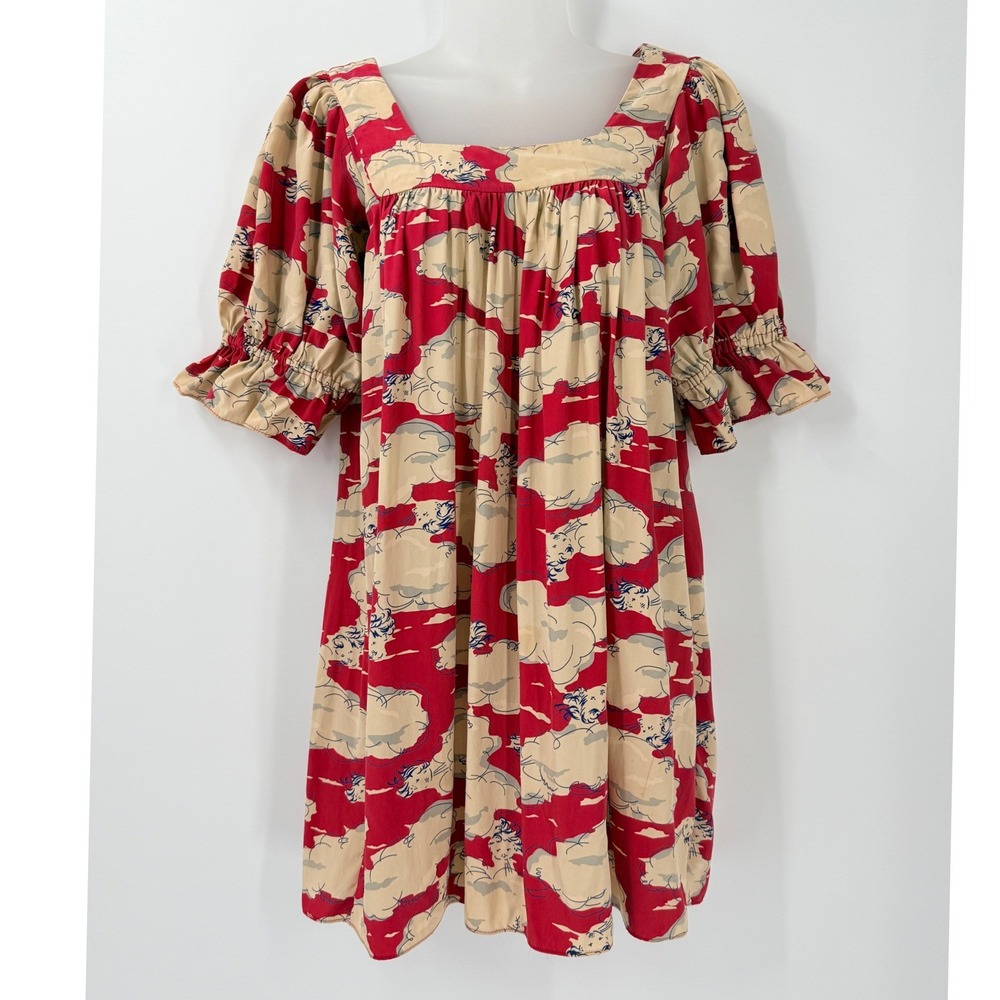 vtg 90s y2k Betsey Johnson Silk Novelty Print Babydoll Dress Womens sz 8 Red